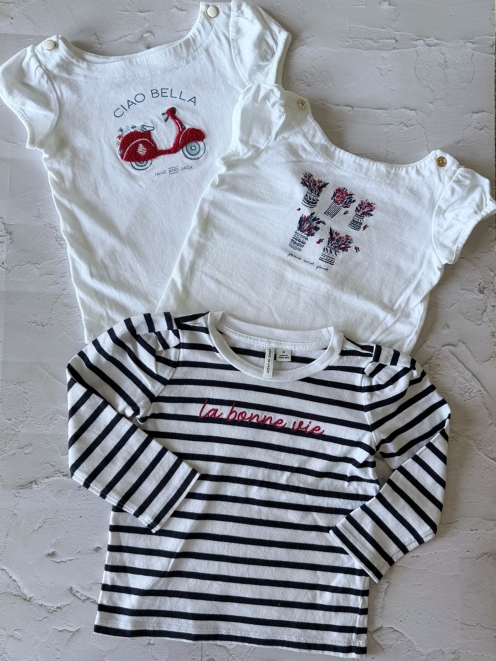 Janie & Jack  Girls' White, Navy And Red top set